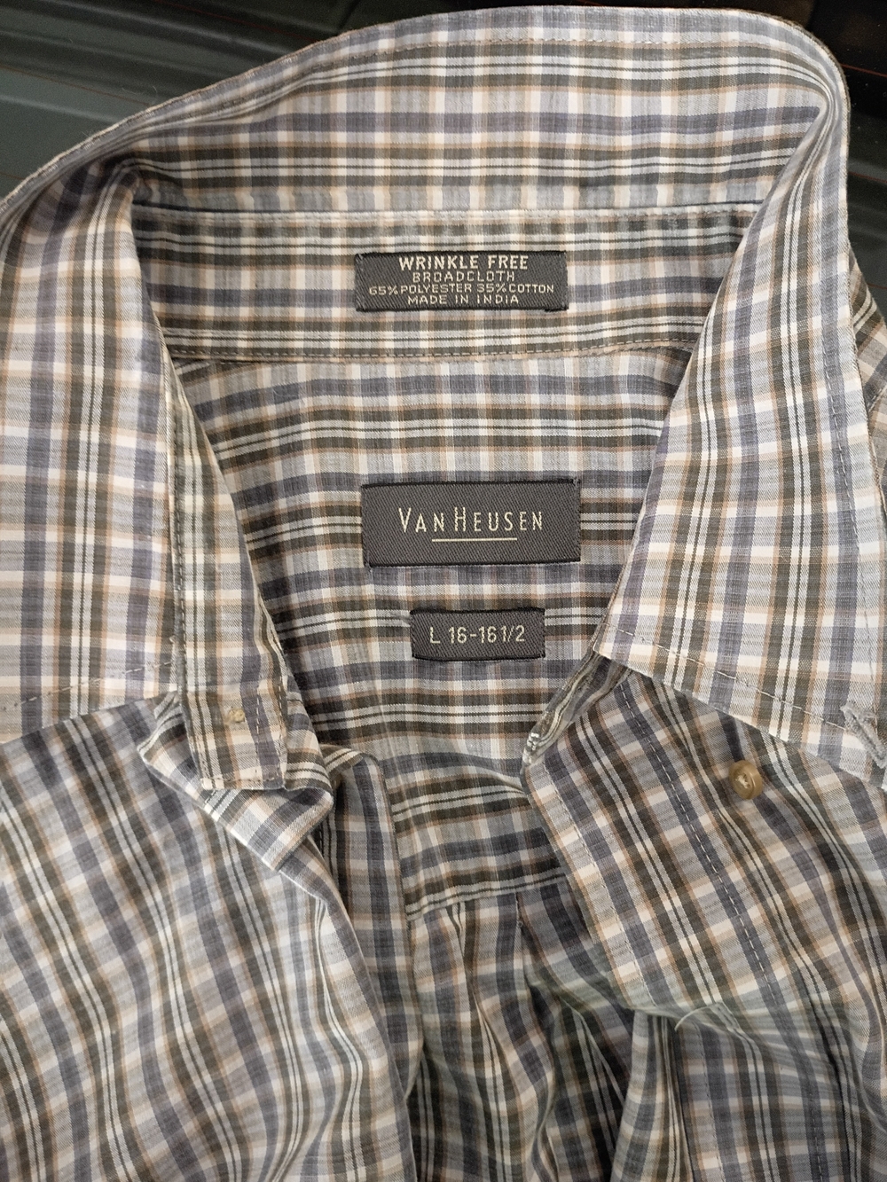 Van Heusen Plaid Button-Down Shirt in Gray and Tan